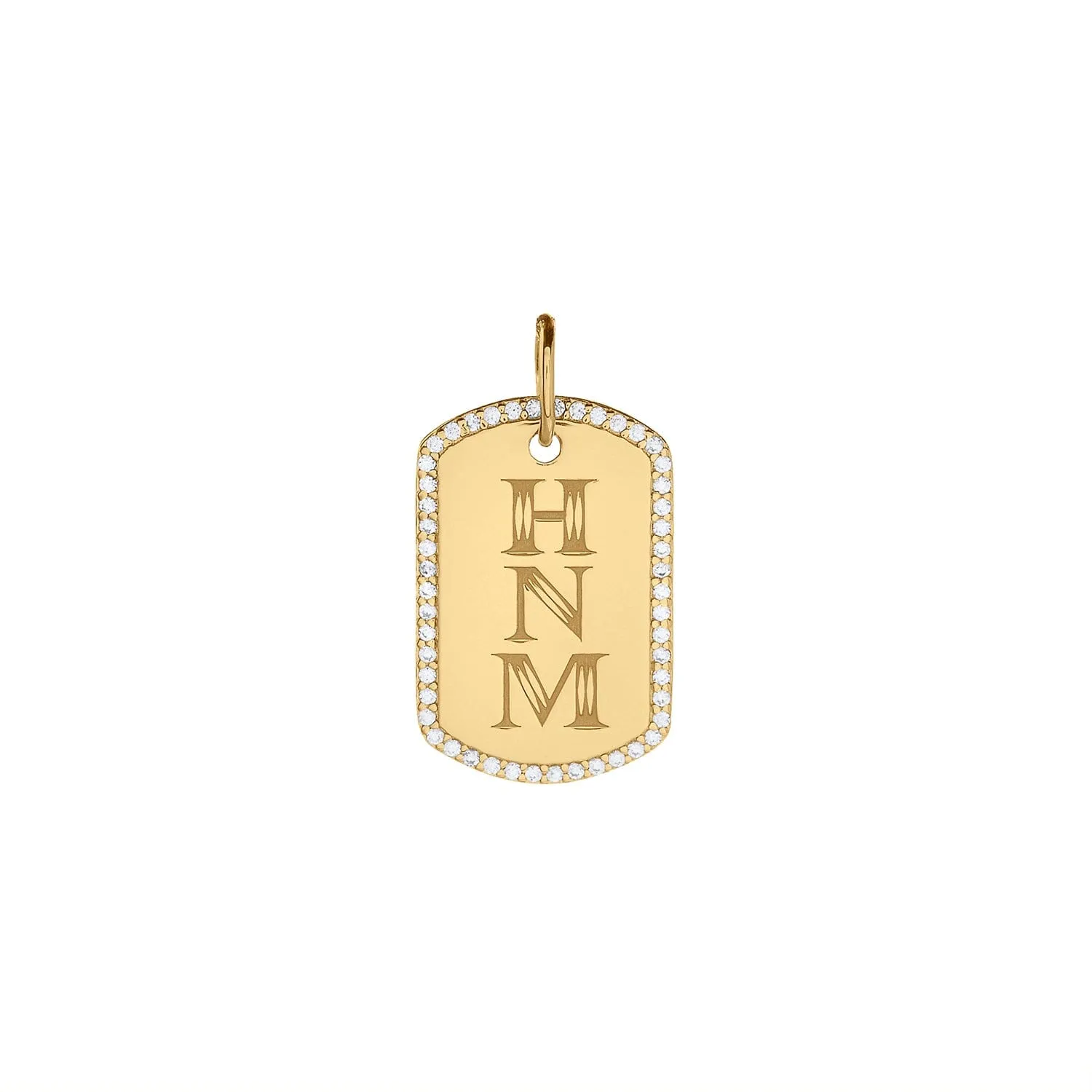 14k Gold Diamond Pavé Monogram Large Dog Tag