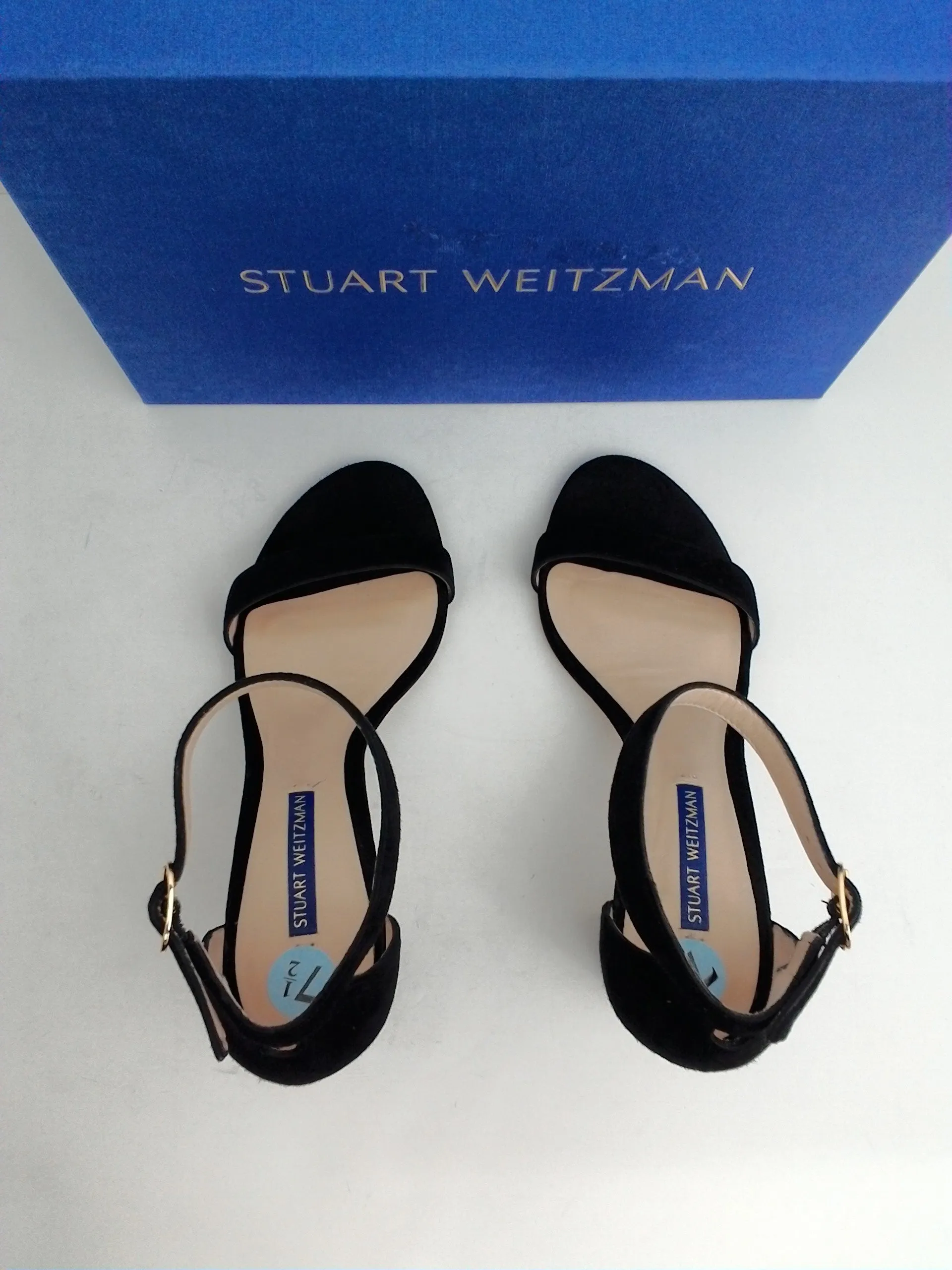 Stuart Weitzman Nearlynu Blasue Suede Heeled Sandal