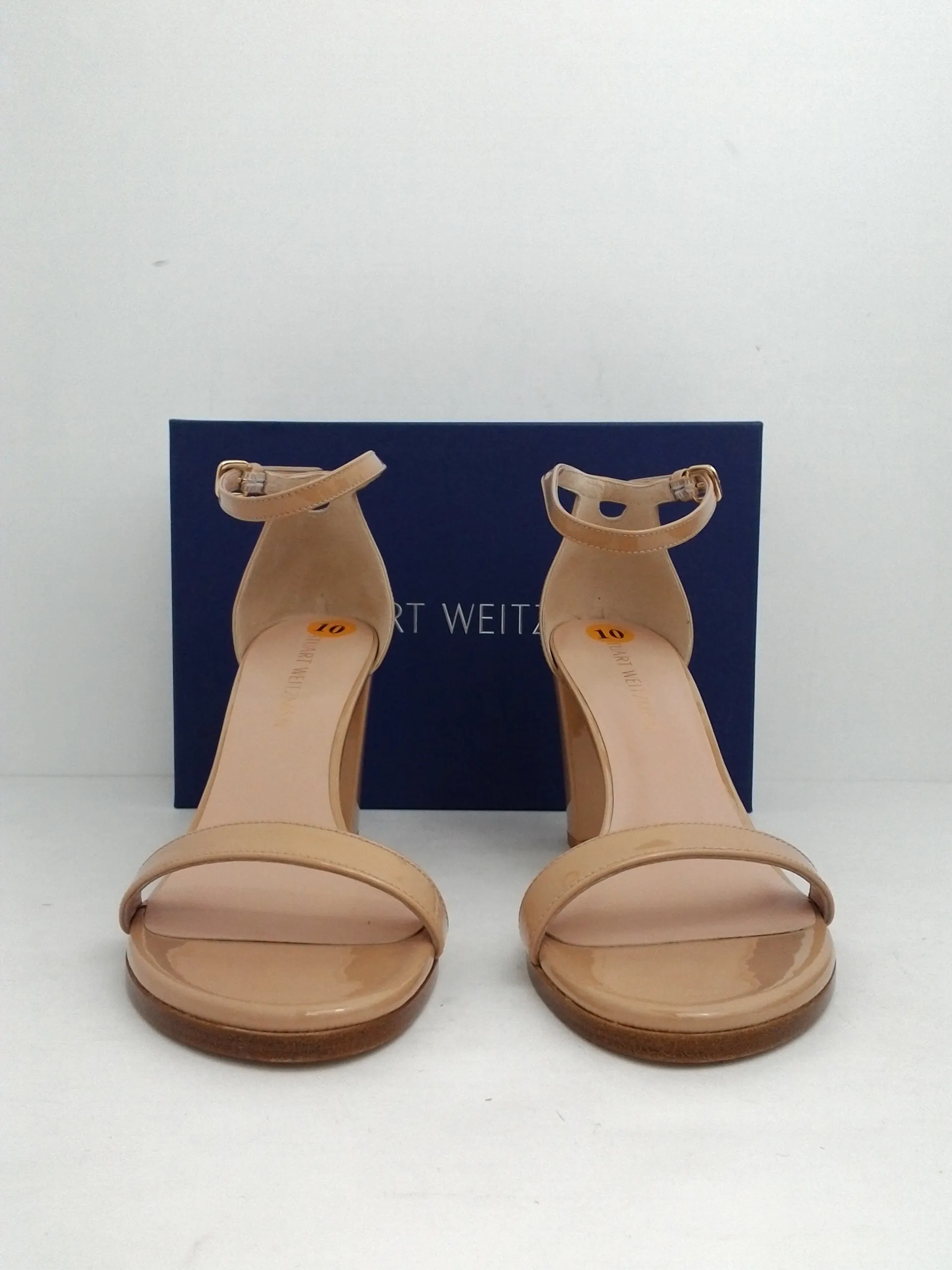 Stuart Weitzman Women's Nearlynu Adoani Leather Heeled Sandal Size 10 M